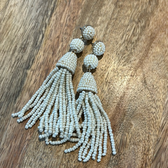 Cream and Gold Bohemian Beachy Tassel Bead Earrings - Picture 1 of 3